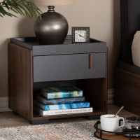 Baxton Studio BR3NT304-Columbia/Dark Grey-NS Rikke Modern and Contemporary Two-Tone Gray and Walnut Finished Wood 1-Drawer Nightstand
